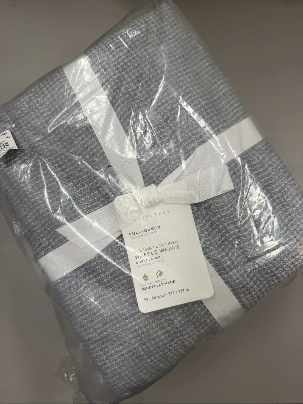 Pottery Barn Full / Queen Belgian Flax Linen Waffle Duvet Cover Blue NWT